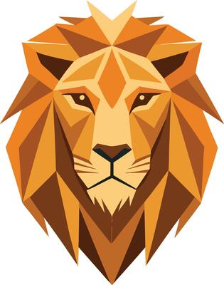 Geometric lion head in orange and brown