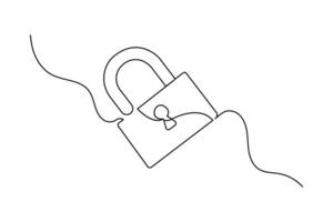 Metal padlock continuous one line drawing of minimalist outline icon vector