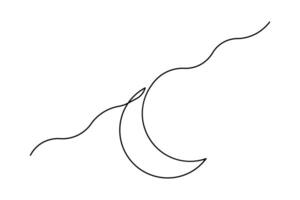 Moon symbol continuous one line drawing isolated of outline illustration vector