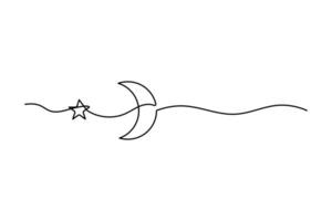 Moon symbol one continuous single line art drawing of Ramadan isolated on white background outline art design vector