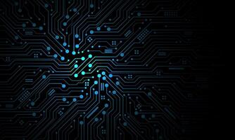Abstract blue circuit board technology connected lines electronics elements computer motherboard chip processor semiconductor digital on black background vector
