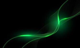 Abstract green lines light wave curve motion on black design modern futuristic technology background vector