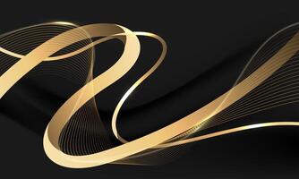 Abstract gold ribbon curve overlap on black design modern luxury background vector