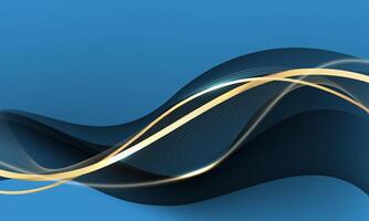 Abstract gold ribbon curve overlap on blue design modern luxury background vector