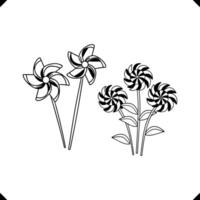 Set of Twisted Flower - Slender Stems, and Dynamic Leaf Arrangement in Line Art vector