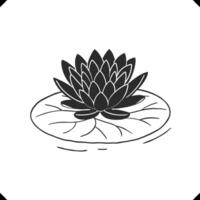 Water Lily - Elegant Floating Flower with Layered Petals, Broad Leaves, and Graceful Line Art Composition vector