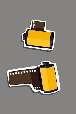Vintage technology Roll film sticker cute doodle on grey