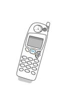 Art line black Old cell phone with number keypad vector