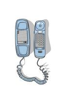 Blue retro landline telephone technology with dial number issolated on white and shadow vector