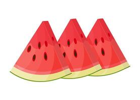 Ripe red watermelon cut into slices. Botanical fruit Hand drawn trendy flat style isolated icon on a transparent background. three watermelon segments. For card design, print, banner, packaging, label vector