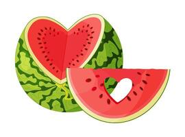Red watermelon and watermelon slice. Botanical berry icon. Hand drawn trendy flat style, isolated icon on transparent background for your design card, print, banner, packaging, label vector