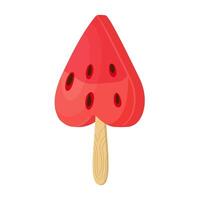 Heart shaped watermelon slice on stick. Red watermelon. Hand drawn trendy flat style isolated icon on transparent background. three watermelon segments. For card, print, banner, packaging, label vector
