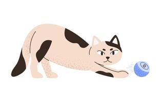 Cat play with interactive ball. Pet with electronic device. Flat illustration isolated on white background. vector