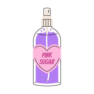 Pink sugar body spray. Flat illustration isolated on white background.