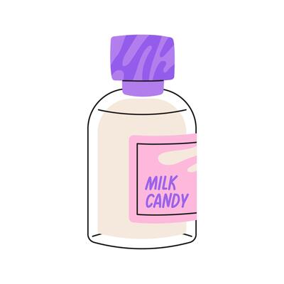 Milk candy body lotion bottle. Flat illustration isolated on white background.