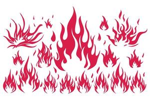 Set of fire icons. Flame design of different shapes. Bonfire vector
