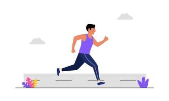 flat design illustration showing a person jogging and running leisurely while enjoying the scenery. vector