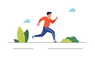 illustration showing a person jogging and running leisurely while enjoying the scenery. vector