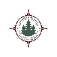 Circular Compass with Pine Evergreen Pine Cedar Conifer Evergreen Spruce Cypress Hemlock Fir Trees Forest Badge vector