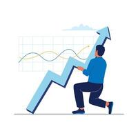 Business Growth with Man Holding Up Arrow Graph and Data Chart Illustration vector