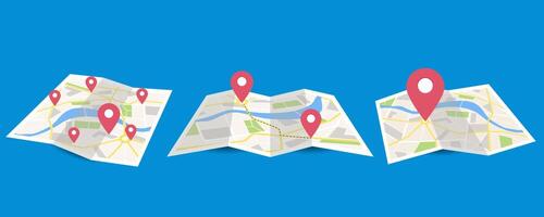Folded Maps with Location Pins and Navigation Route Illustration vector