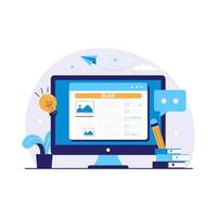 Blogging Illustration with Blog Page on Computer Screen and Creative Elements vector