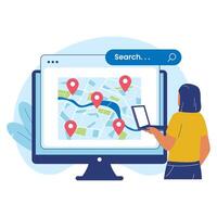 Local SEO with Computer Map and Location Pins Illustration vector