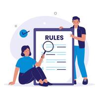 Rules Concept Illustration with People Reading and Analyzing Guidelines Document vector