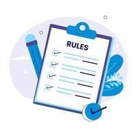 Rules Checklist Illustration on Clipboard with Pencil and Checkmarks vector