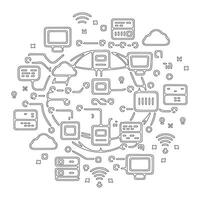 Global network connection silhouette line art illustration vector