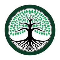 a green tree with roots in a circle vector