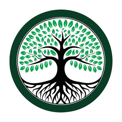 a green tree with roots in a circle