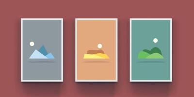 three abstract landscapes in set simple design vector