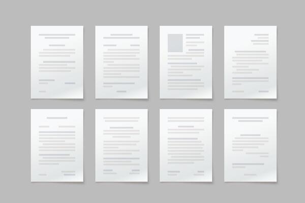 paper documents in set front view