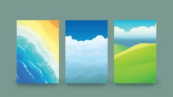 a three various nature boards in set vector