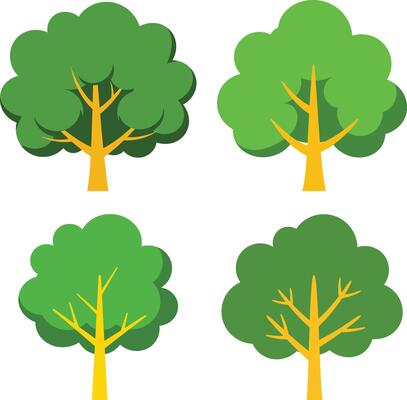 Minimalist Geometric Stylized Trees and Foliage in Green and Yellow