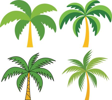 Colorful Tropical Palm Trees in Flat Cartoon Style