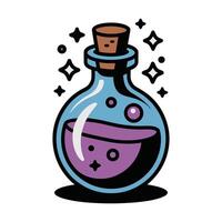 Magical potion bottle with cork and glowing particles vector