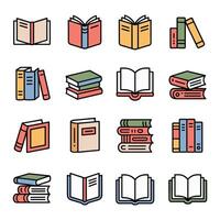 Colorful book icons set open and closed books stacks vector