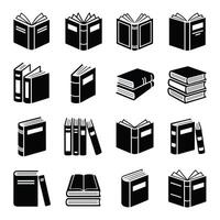 Collection of book icons open closed stacked vector