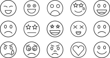 Collection of simple line emoticon faces vector