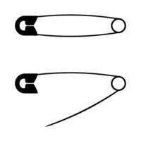 Safety Pin Silhouette Illustration. One pin is shown in a closed position, while the other is open, revealing the sharp point and clasp mechanism. vector