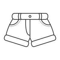 Casual Shorts Outline Illustration. The design features folded hems, belt loops and a buttoned waistband. vector