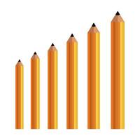 Set of Pencils in Different Sizes from Small to Large Illustration. Set of six sharpened pencils, arranged side by side in order from the smallest to the largest. vector
