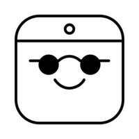 Emoji in Sunglasses Illustration. This image depicts a minimalist emoji face wearing round sunglasses with a broad smile. vector