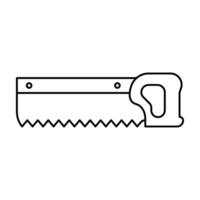 Handsaw Outline Illustration. The saw features a toothed blade with a series of triangular teeth along the bottom edge. vector