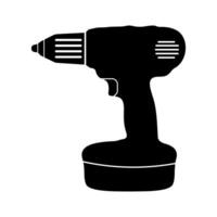 Cordless Drill Silhouette Illustration. The drill features a compact ergonomic design with a distinctive handle, trigger and a battery pack. vector