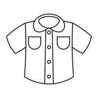 Short Sleeve Shirt Outline Illustration. The shirt features a rounded collar, two chest pockets and a row of five buttons running down the center. vector