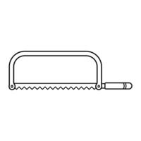 Hand Saw for metal Outline Illustration. The saw has a straight serrated blade, with a rectangular frame and a rounded handle for grip. vector