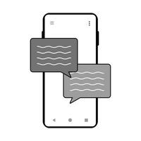 Smartphone Chat Interface Illustration. A minimalist illustration showing a modern smartphone with two overlapping chat bubbles. vector